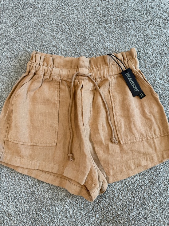 Blank NYC Pants - Blank NYC Light Tan High-Waist Linen Drawstring Shorts